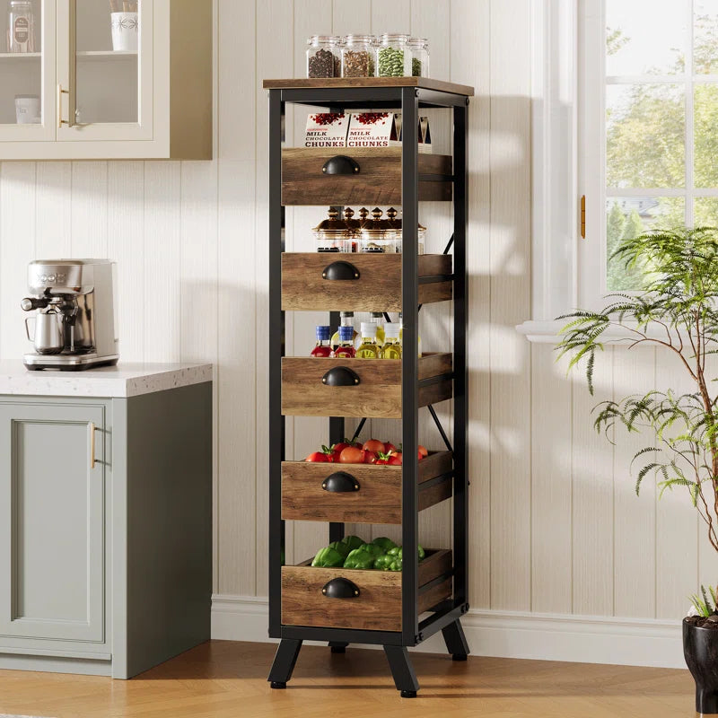 Kitchen Racks: Fruit 5-Tier Basket on a Narrow Snack Stand Bakers racks made of wood for storing fruits and vegetables