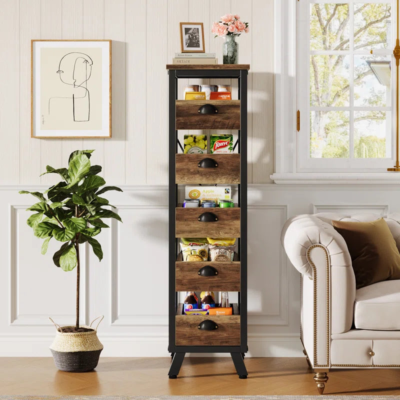 Kitchen Racks: Fruit 5-Tier Basket on a Narrow Snack Stand Bakers racks made of wood for storing fruits and vegetables
