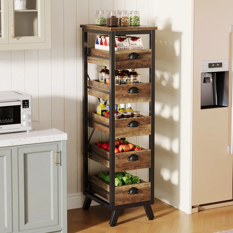 Kitchen Racks: Fruit 5-Tier Basket on a Narrow Snack Stand Bakers racks made of wood for storing fruits and vegetables