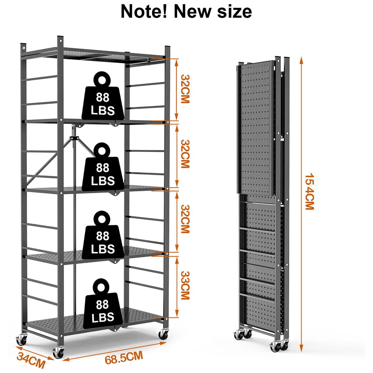 Kitchen Rack: 5-tier Collapsible Organization Storage Shelves with 20 Hooks Bookshelf Rack with Folding Pantry Shelves Cube Shelf Wire Shelving for Garage Kitchen Room