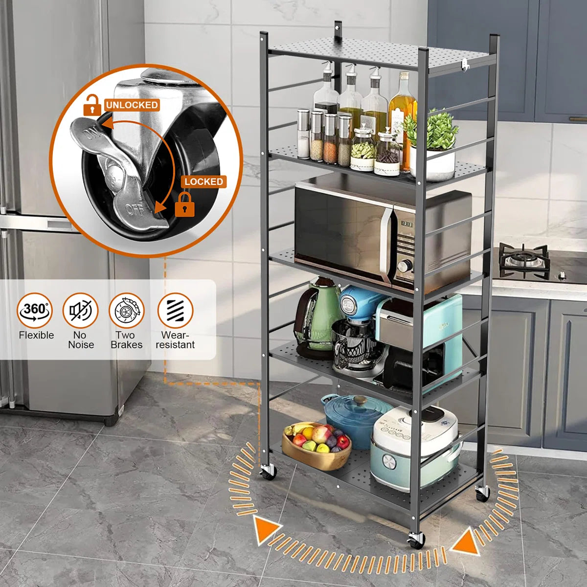 Kitchen Rack: 5-tier Collapsible Organization Storage Shelves with 20 Hooks Bookshelf Rack with Folding Pantry Shelves Cube Shelf Wire Shelving for Garage Kitchen Room
