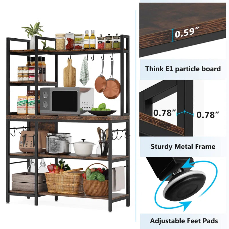 Kitchen Rack: 5-tiers Kitchen Baker's Rack with Hooks