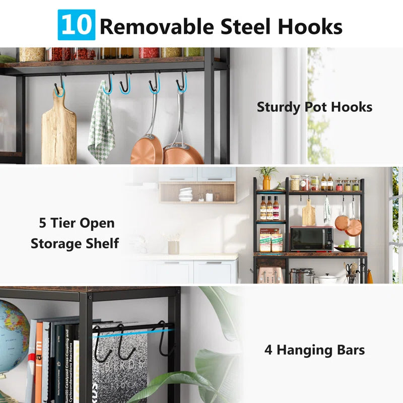 Kitchen Rack: 5-tiers Kitchen Baker's Rack with Hooks