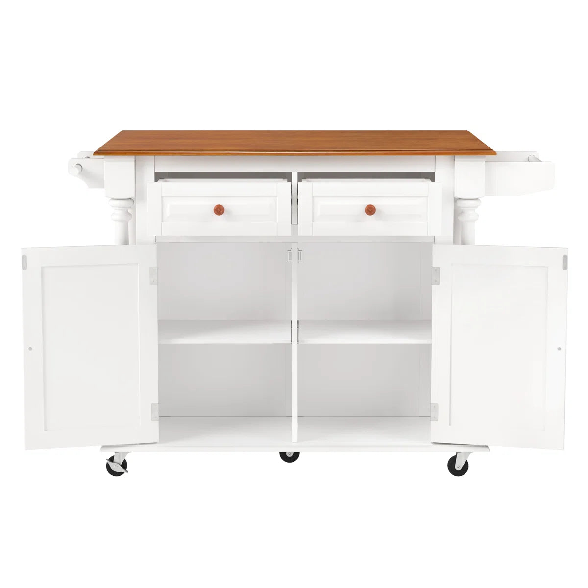 Kitchen Island Table: 50.6” Rolling Cart with Drop Leaf, Drawers, Cabinets & Towel Rack