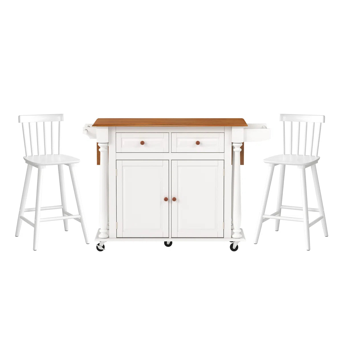 Kitchen Island Table: 50.6” Rolling Cart with Drop Leaf, Drawers, Cabinets & Towel Rack