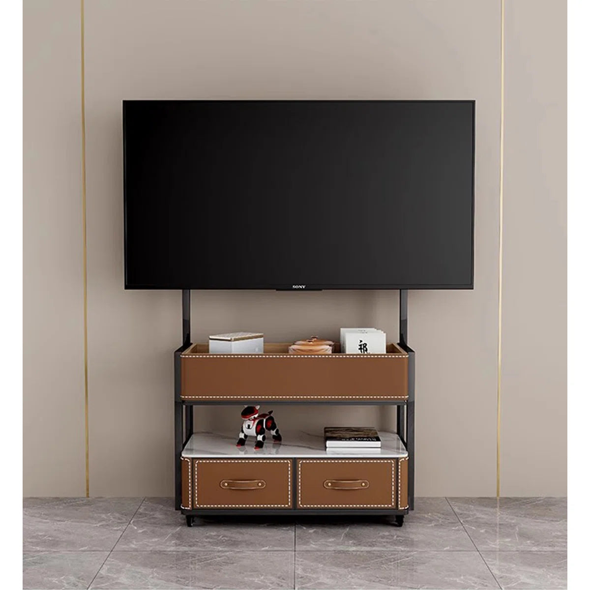 tv panel: 54.33" Two-Tone Solid Wood TV Stand with Rectangular Design