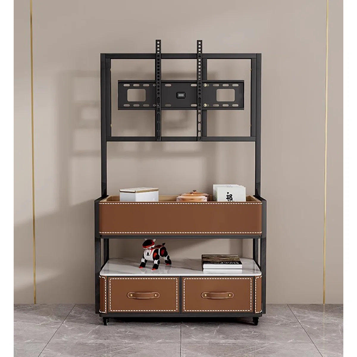 tv panel: 54.33" Two-Tone Solid Wood TV Stand with Rectangular Design