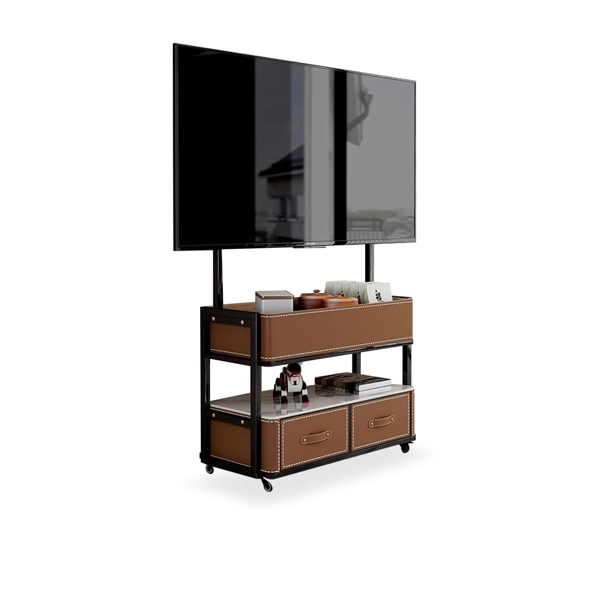tv panel: 54.33" Two-Tone Solid Wood TV Stand with Rectangular Design