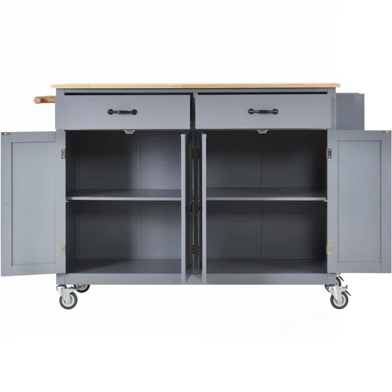 Kitchen Island Table: 54-Inch Wide Multi-Storage Cart with Rubberwood Top
