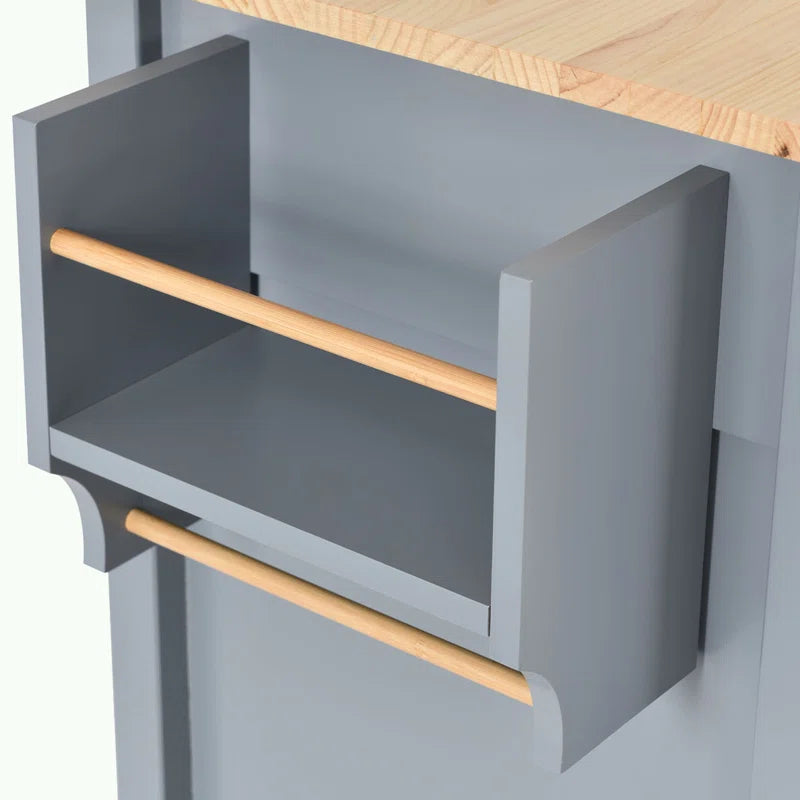 Kitchen Island Table: 54-Inch Wide Multi-Storage Cart with Rubberwood Top