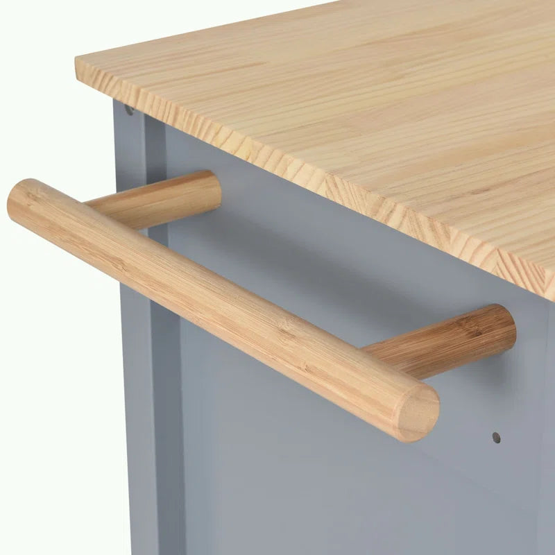 Kitchen Island Table: 54-Inch Wide Multi-Storage Cart with Rubberwood Top