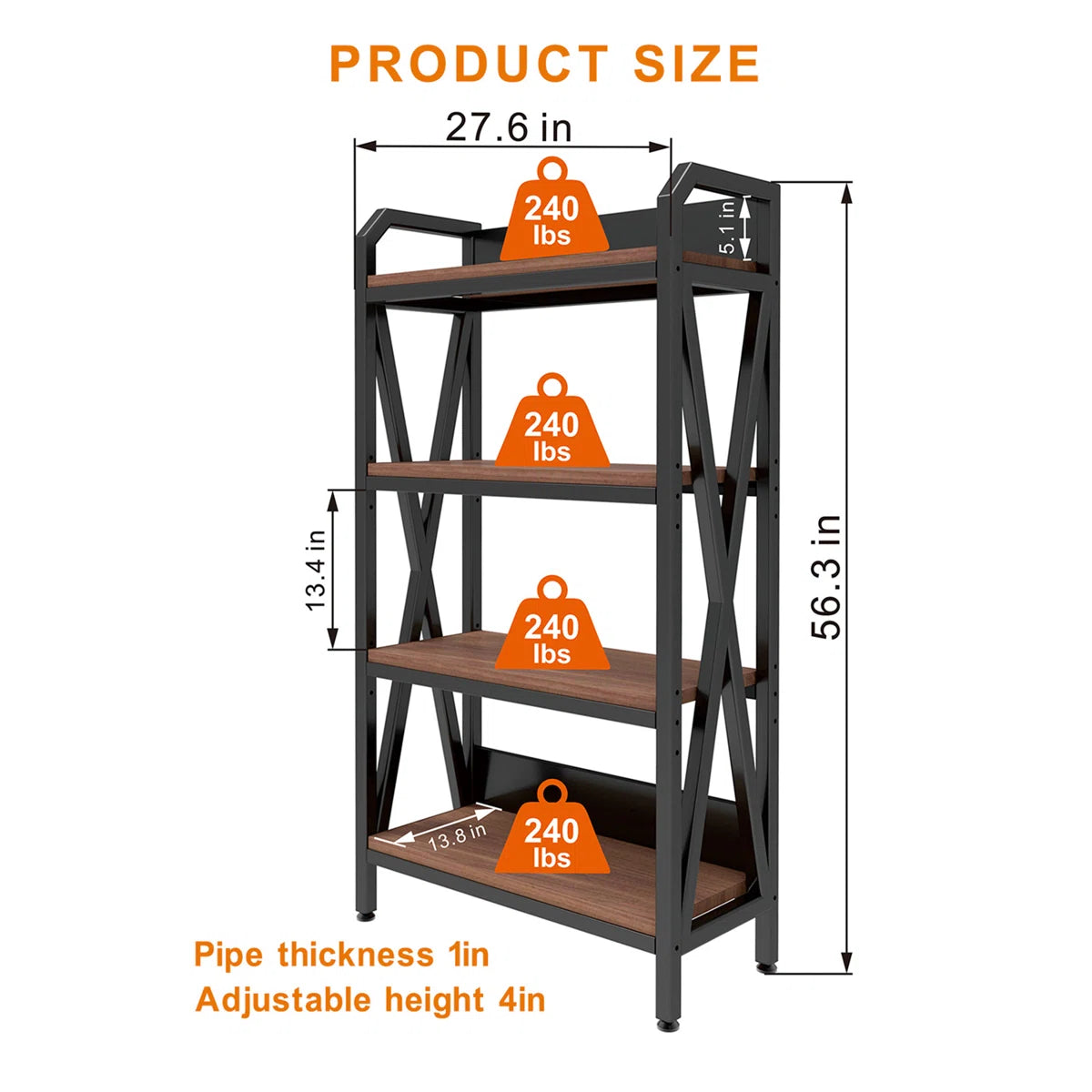 Kitchen Racks: 4-Tier Suitable for kitchen storage, this 55-inch metal and wood Baker's rack storage shelf