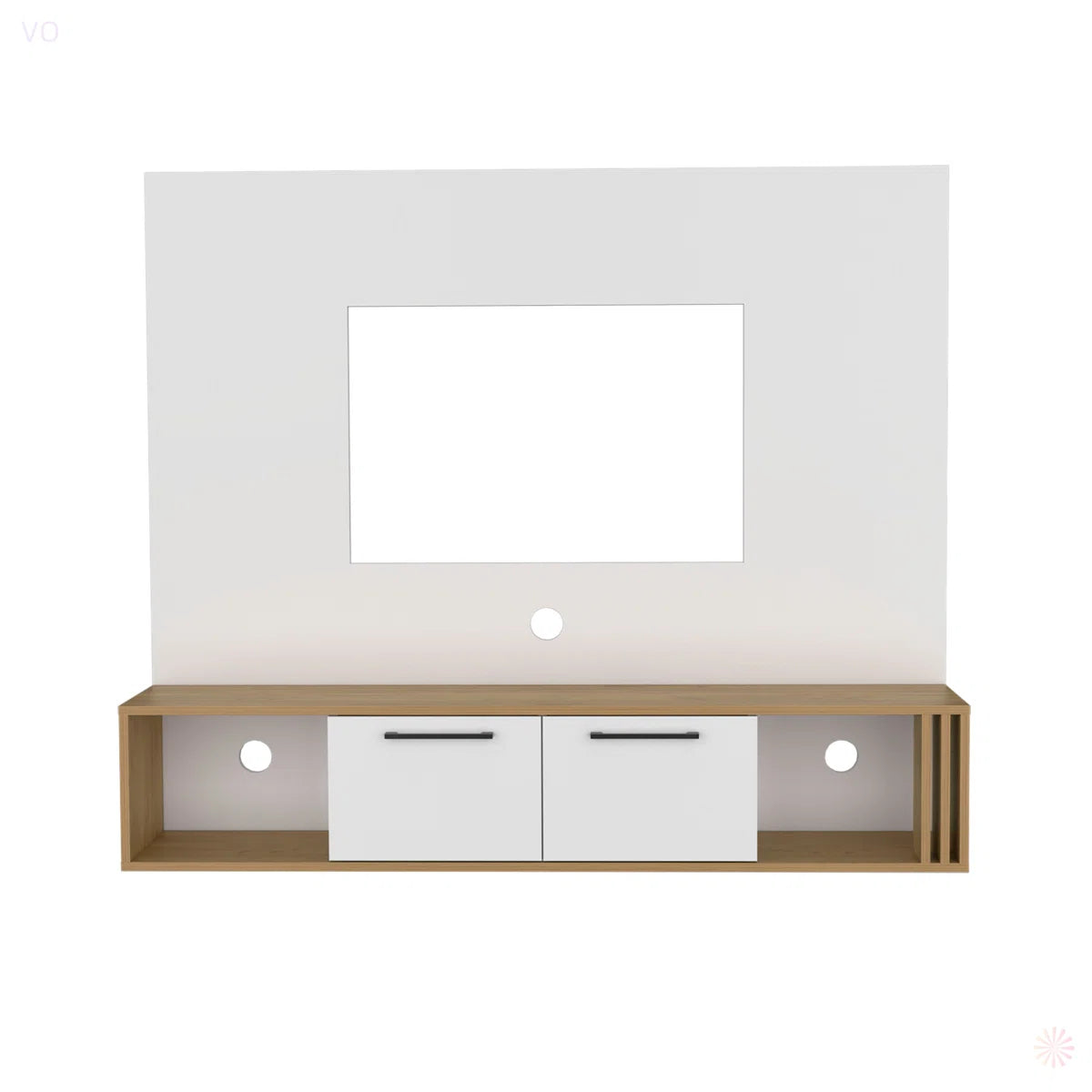tv panel: 56" Floating tv panel with 2 Cabinets, 4 Shelves, and Cable Management