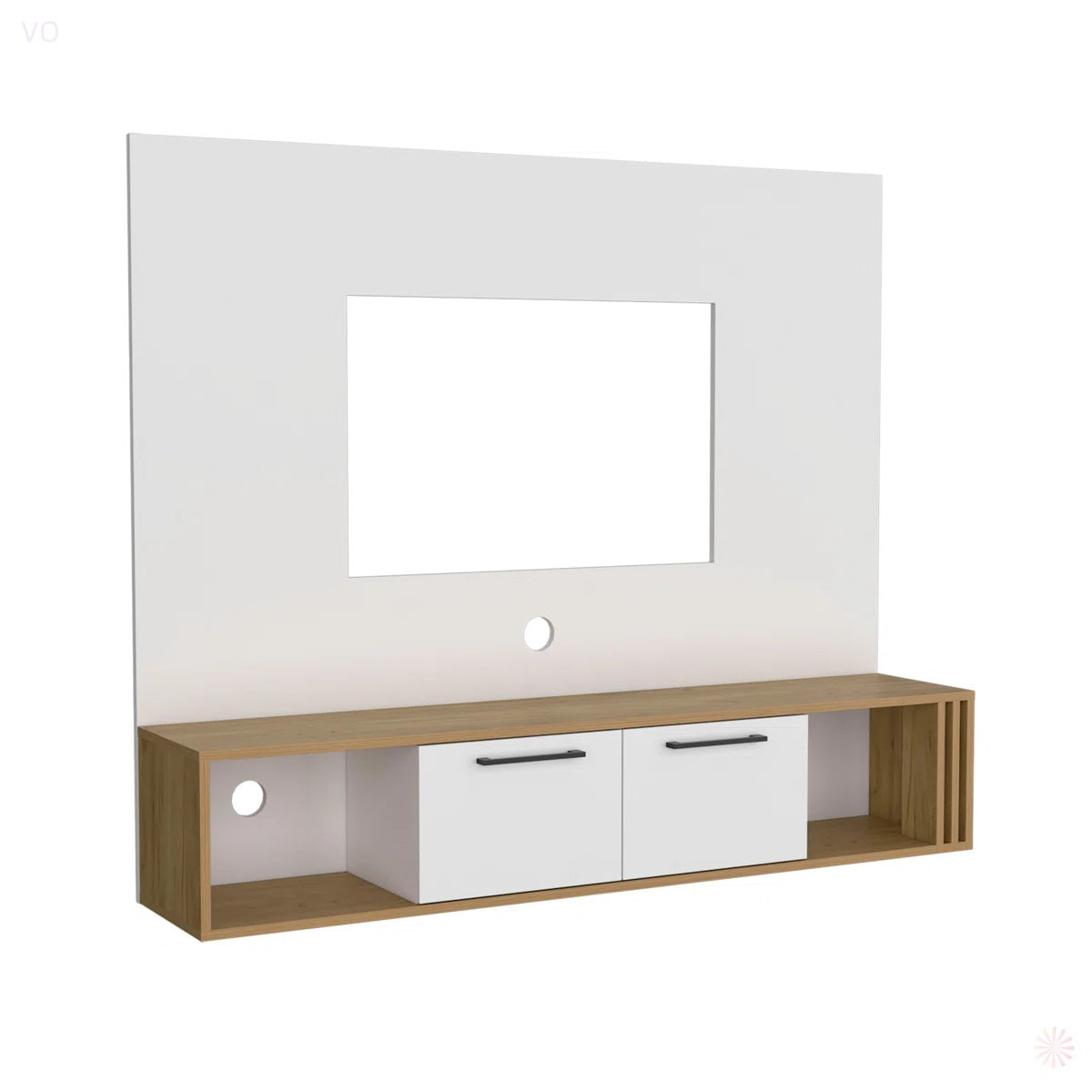 tv panel: 56" Floating tv panel with 2 Cabinets, 4 Shelves, and Cable Management