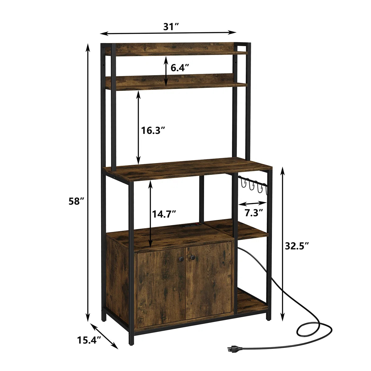 Kitchen Rack: 58'' Kitchen Pantry Cabinets with Microwave and Power Outlet Compatibility