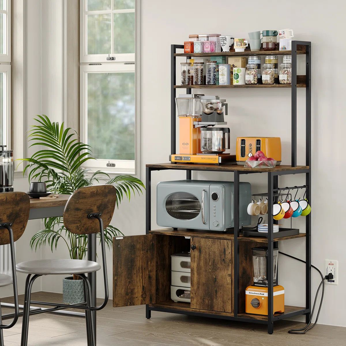 Kitchen Rack: 58'' Kitchen Pantry Cabinets with Microwave and Power Outlet Compatibility