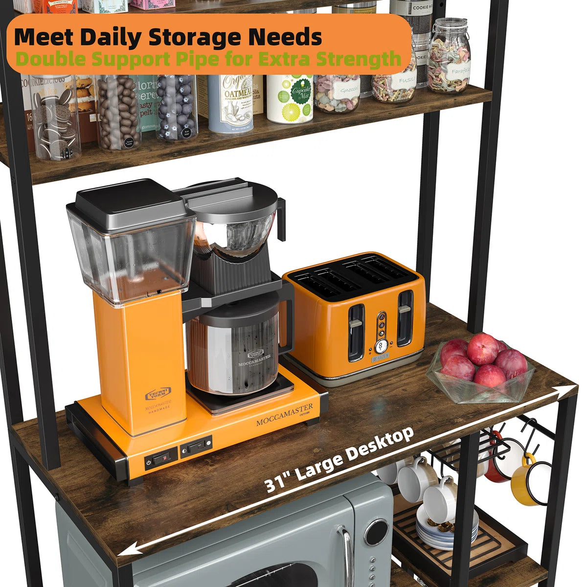 Kitchen Rack: 58'' Kitchen Pantry Cabinets with Microwave and Power Outlet Compatibility