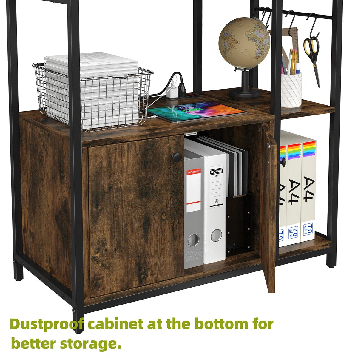 Kitchen Rack: 58'' Kitchen Pantry Cabinets with Microwave and Power Outlet Compatibility