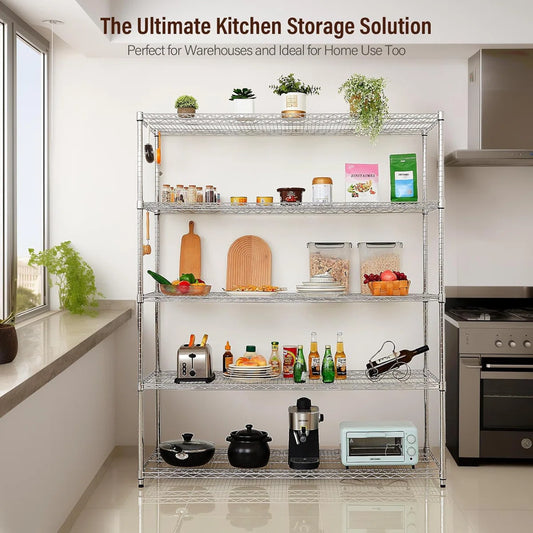 Kitchen Rack: 59.45'' W Steel Shelving Unit with Wheels