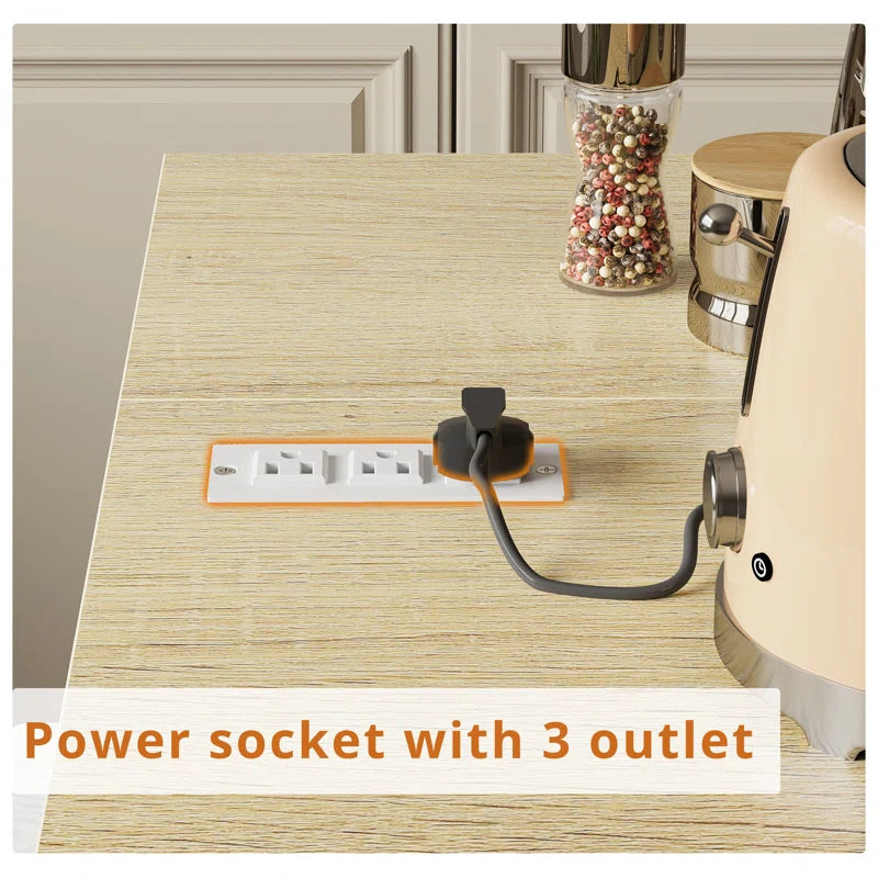 Kitchen Island Table: 59.4’’ Drop Leaf Kitchen Cart with Power Strip & Storage Drawers