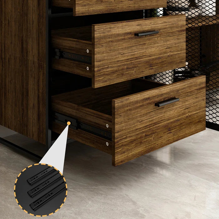 Kitchen Rack: 59'' Wide Steel Wood Kitchen Pantry Cabinet with 3 Drawers