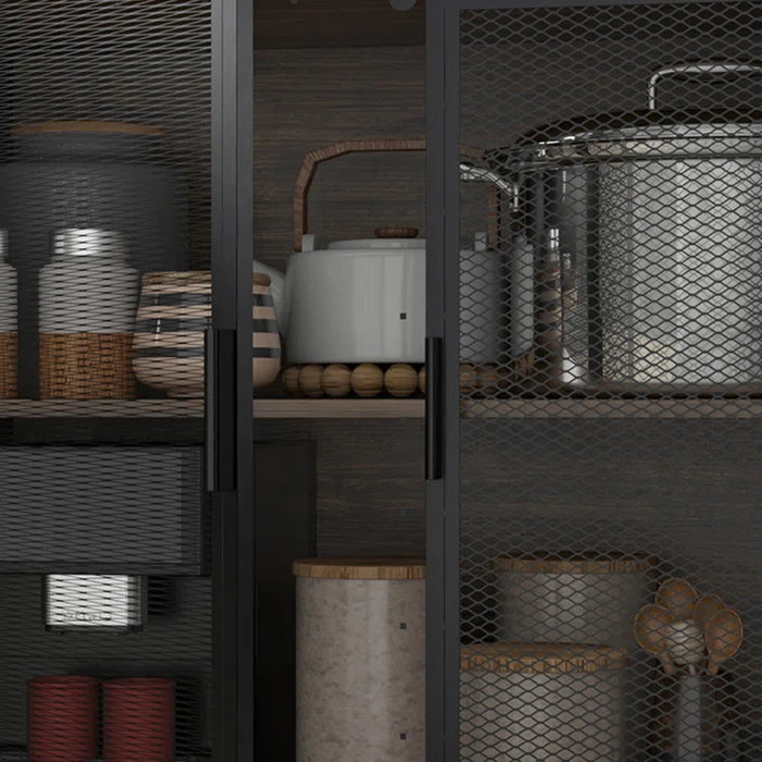 Kitchen Rack: 59'' Wide Steel Wood Kitchen Pantry Cabinet with 3 Drawers