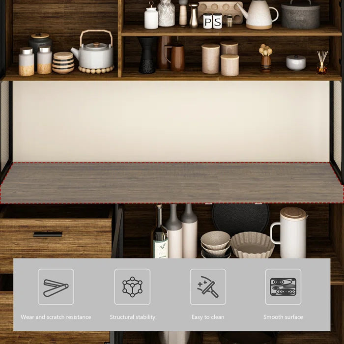 Kitchen Rack: 59'' Wide Steel Wood Kitchen Pantry Cabinet with 3 Drawers