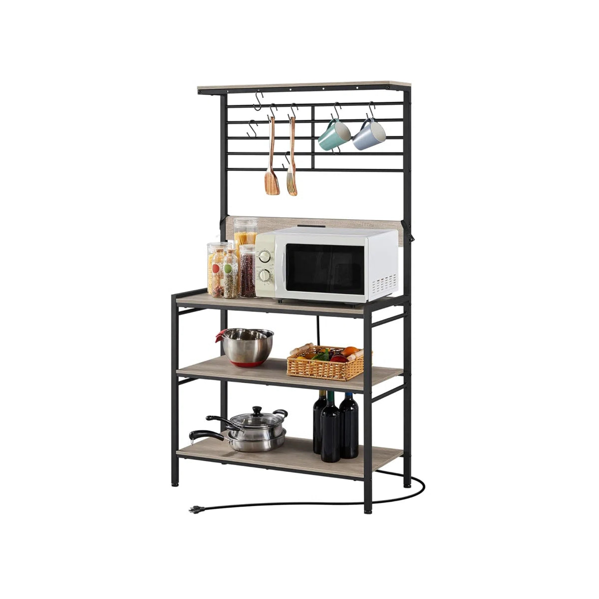 Kitchen Rack: 5 S-Hooks & Adjustable Feet with Shelf Unit Coffee Bar Station