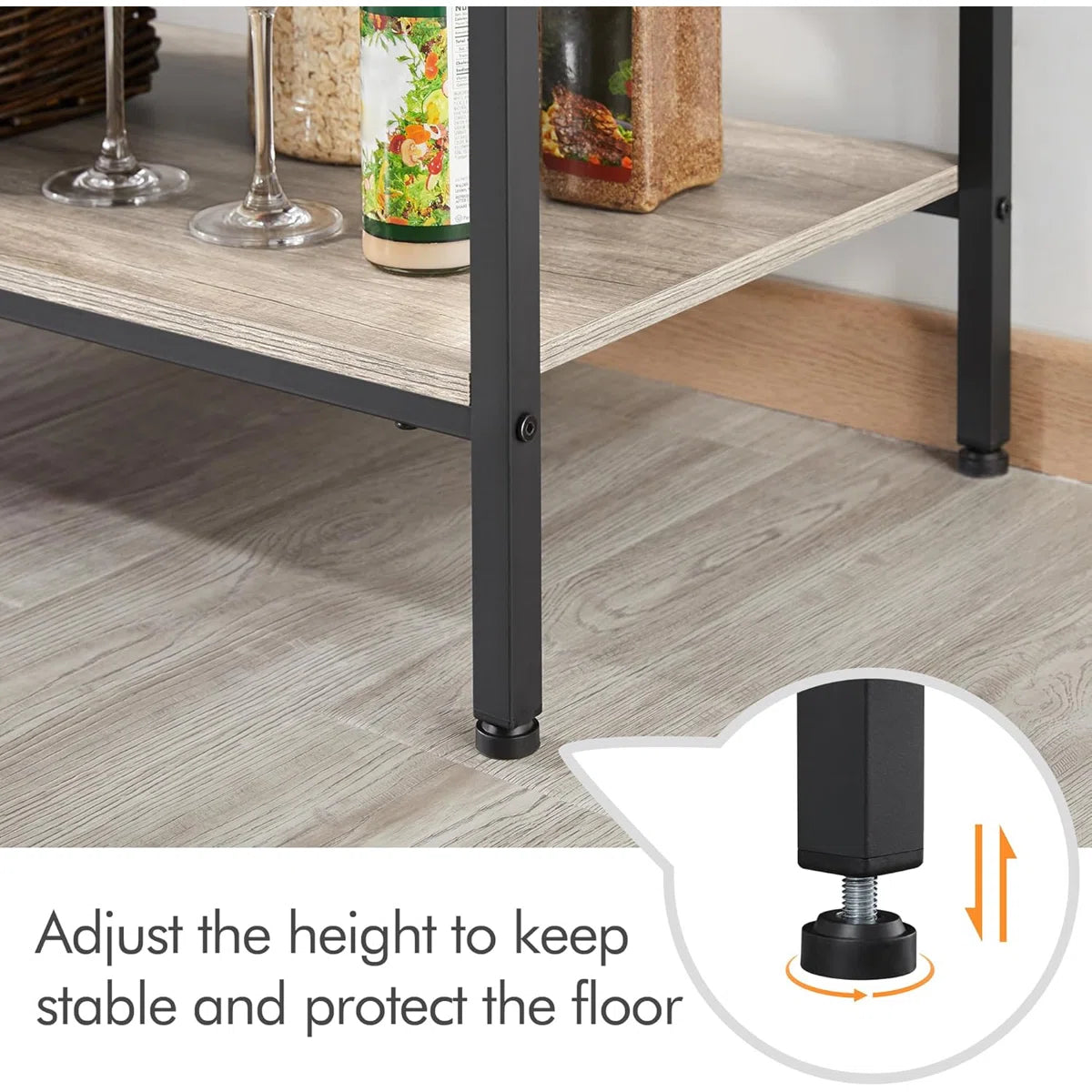 Kitchen Rack: 5 S-Hooks & Adjustable Feet with Shelf Unit Coffee Bar Station