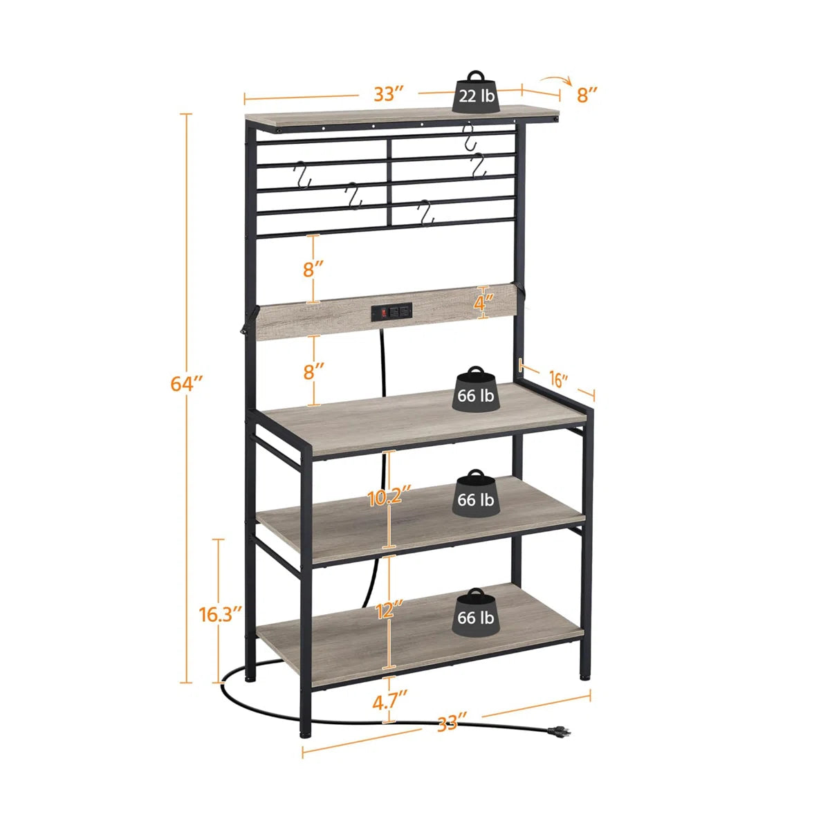 Kitchen Rack: 5 S-Hooks & Adjustable Feet with Shelf Unit Coffee Bar Station