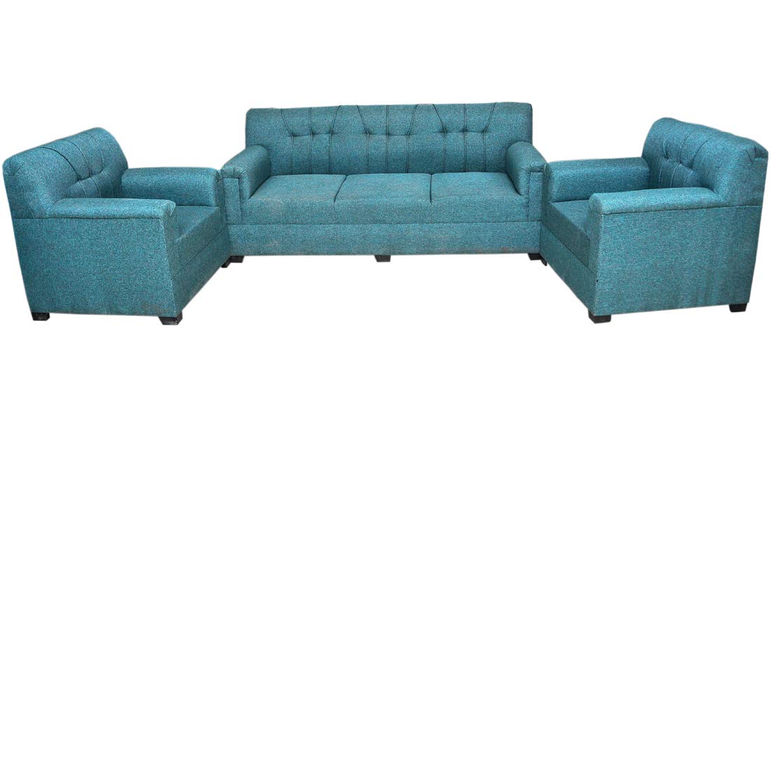 5 Seater Sofa Set: 3+1+1 Seater Sofa Set With 2 Puffy (Green, Jute)