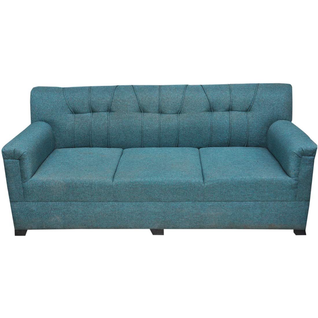 5 Seater Sofa Set: 3+1+1 Seater Sofa Set With 2 Puffy (Green, Jute)