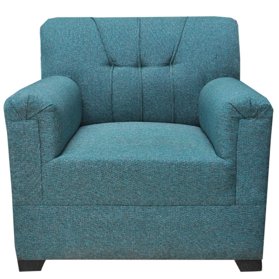 5 Seater Sofa Set: 3+1+1 Seater Sofa Set With 2 Puffy (Green, Jute)