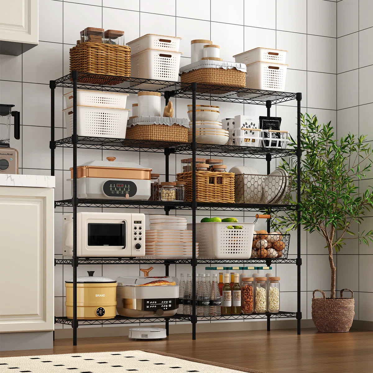 Kitchen Rack: 5 Tier Shelving Garage for Wires Heavy Duty Adjustable Garage Shelves for Shelving