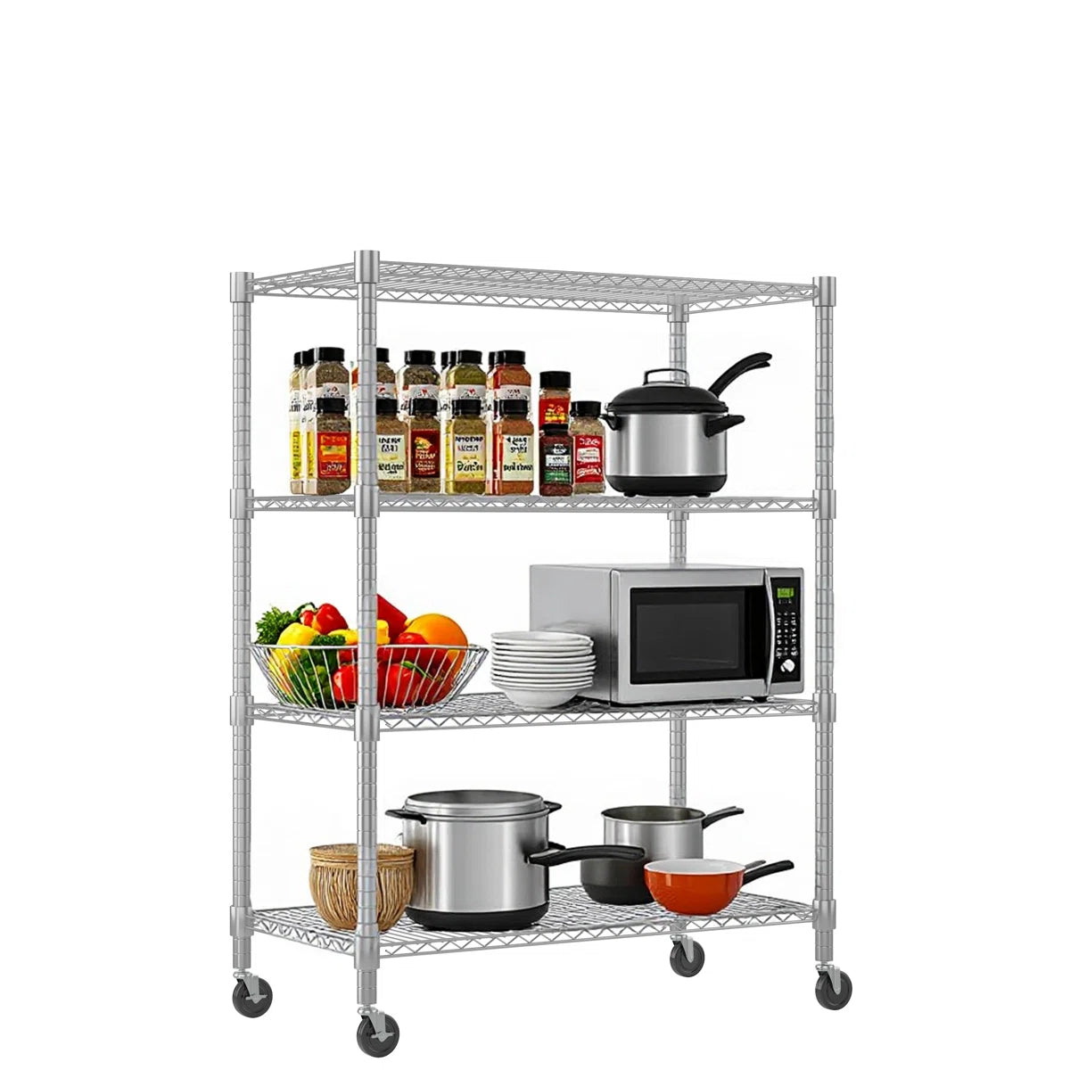 Kitchen Rack: 5 Tier Wire Shelving Unit With Wheels, Commercial Adjustable Metal Shelves For Storage