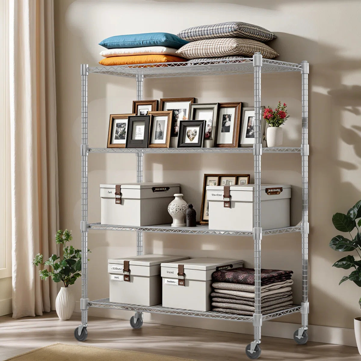 Kitchen Rack: 5 Tier Wire Shelving Unit With Wheels, Commercial Adjustable Metal Shelves For Storage