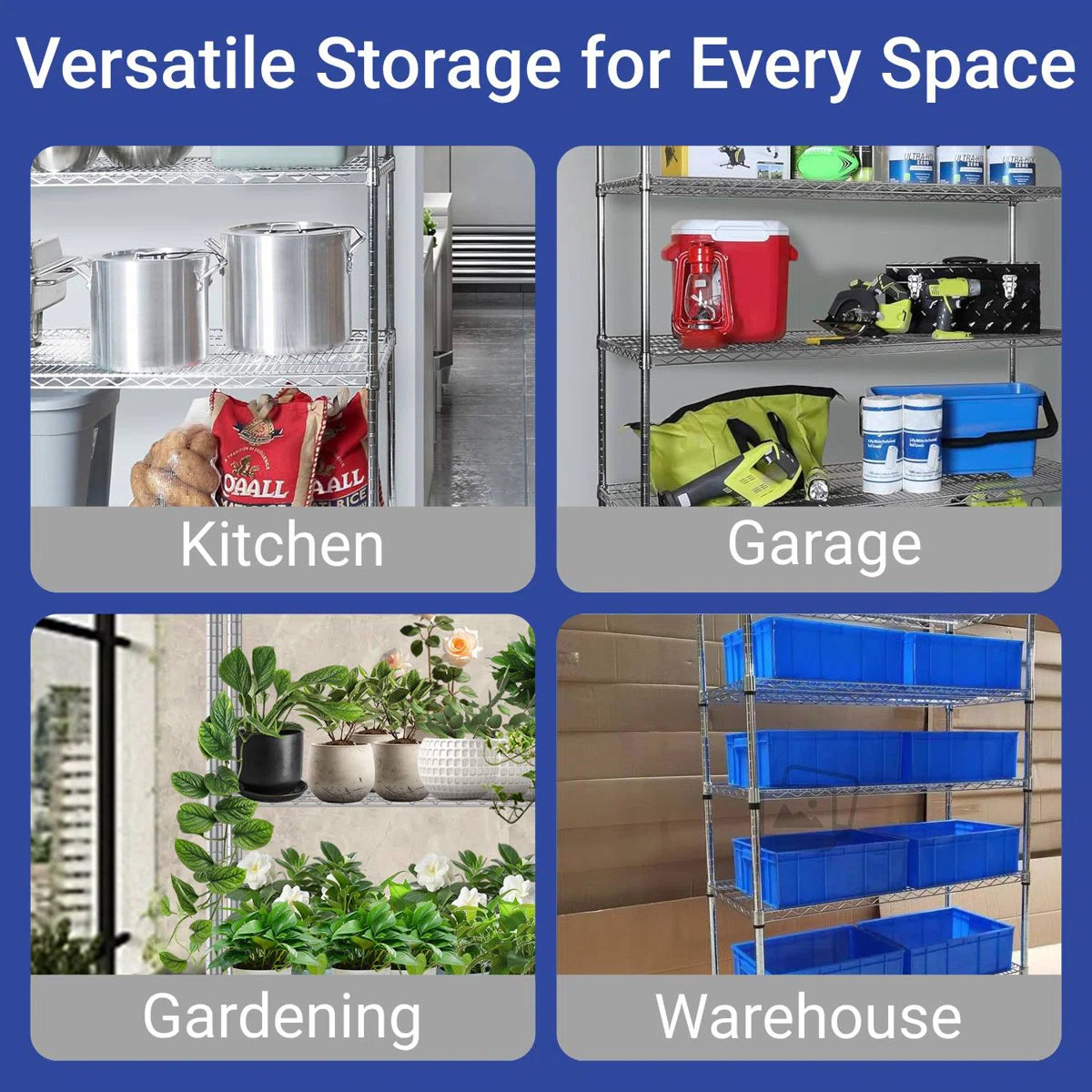 Kitchen Rack: 5 Tier Wire Shelving Unit With Wheels, Commercial Adjustable Metal Shelves For Storage