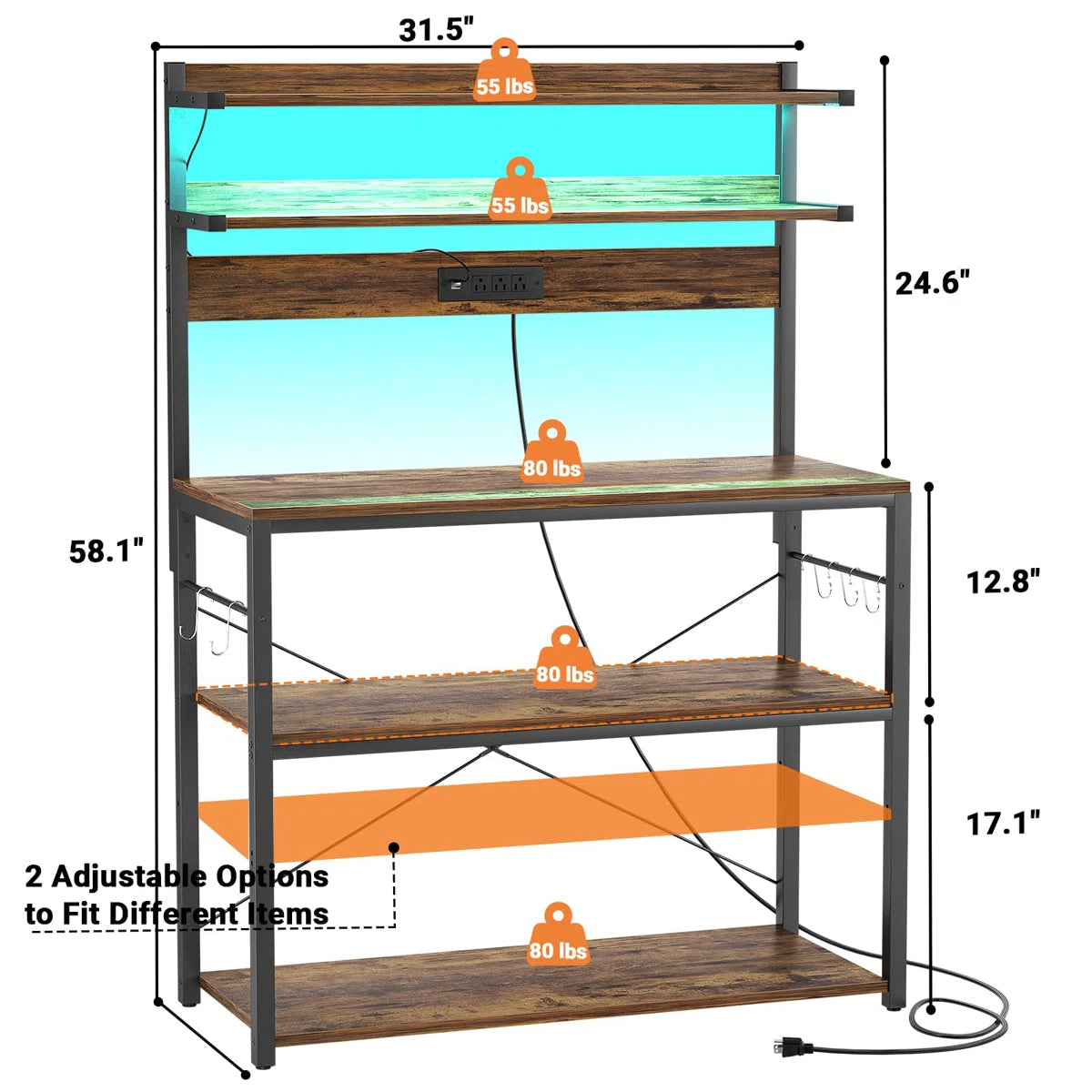 Kitchen Rack: 5 Tiers Coffee Bar Station with Led Lights