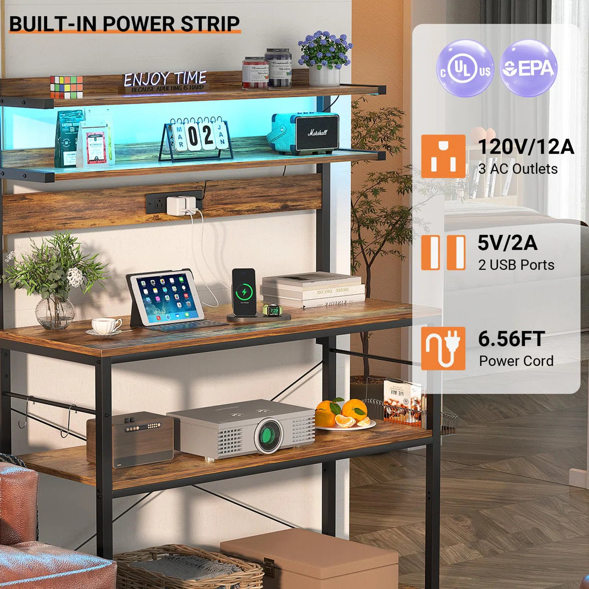 Kitchen Rack: 5 Tiers Coffee Bar Station with Led Lights