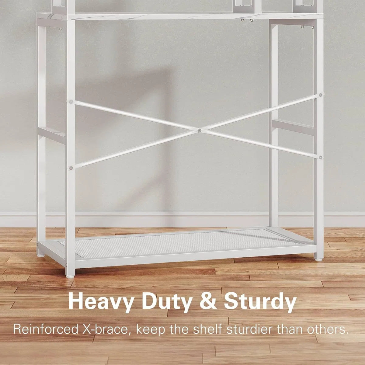 Kitchen Rack: 5 Tiers Microwave Stand with Storage, Heavy Duty Kitchen Shelves with Plugs, and 31.5 Inch Bakers Rack with 3 Power Outlets