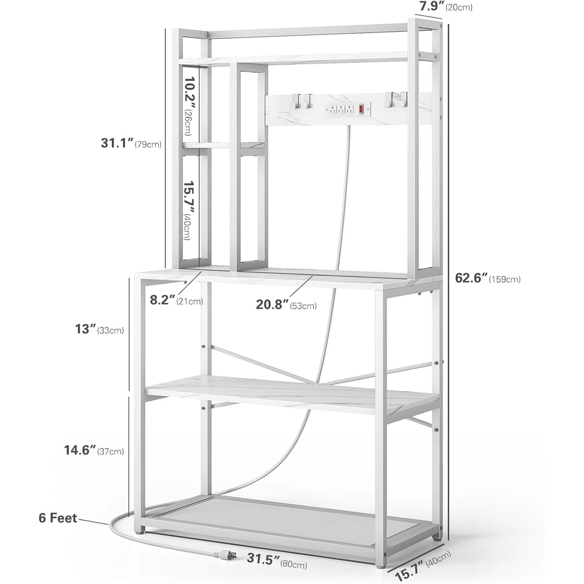 Kitchen Rack: 5 Tiers Microwave Stand with Storage, Heavy Duty Kitchen Shelves with Plugs, and 31.5 Inch Bakers Rack with 3 Power Outlets