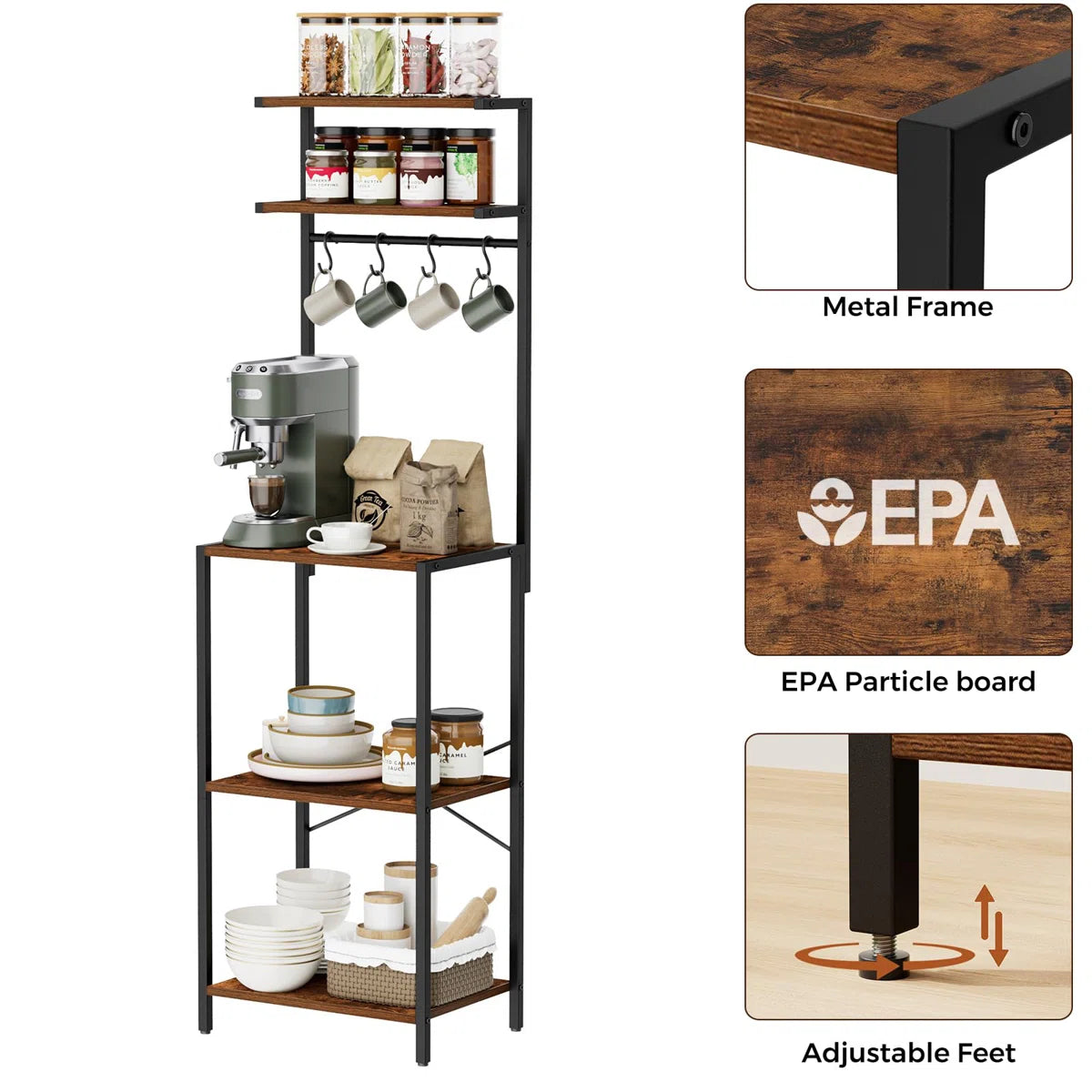 Kitchen Racks: 5-Tier Baker's Rack for Kitchens with Coffee Bar and Microwave Stand