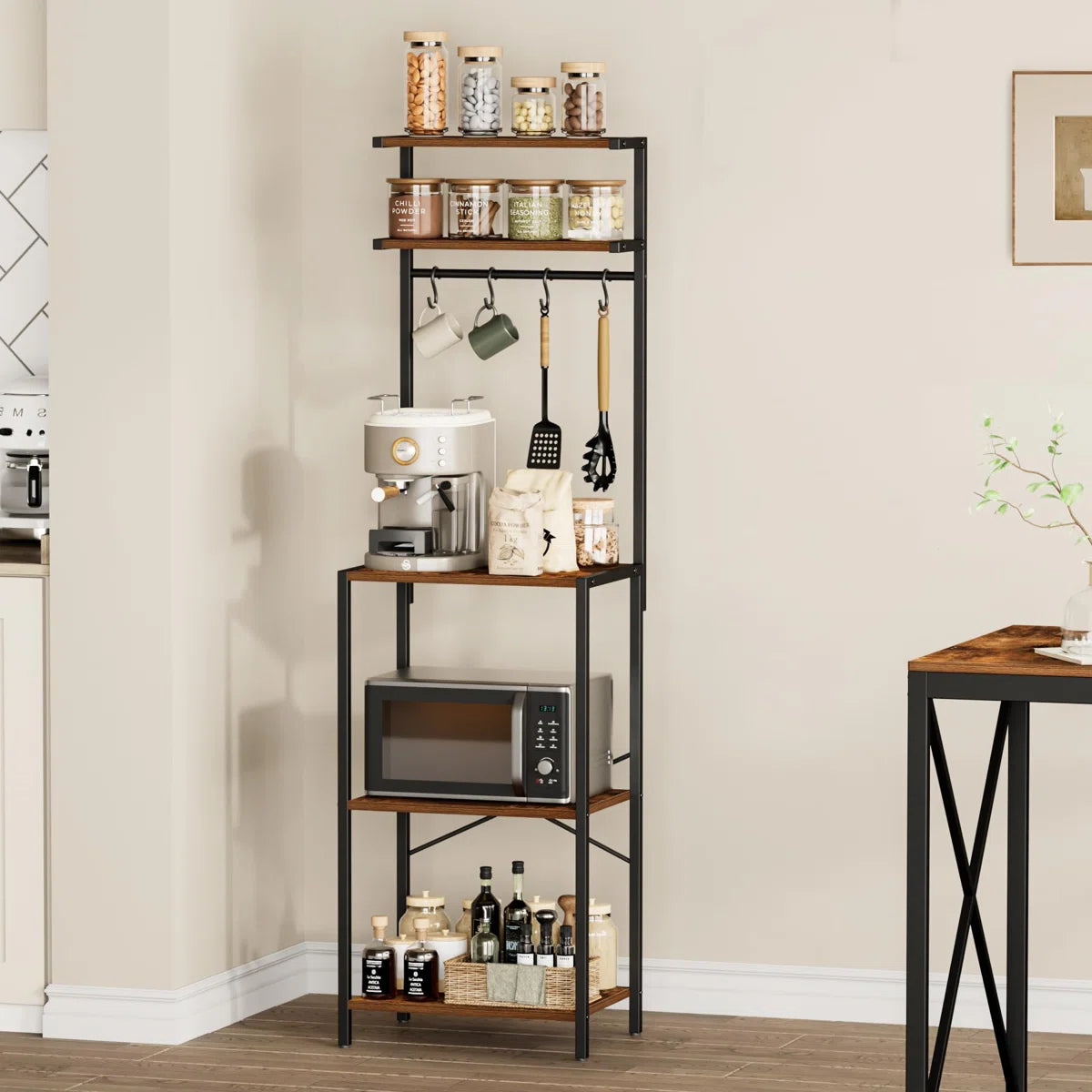 Kitchen Racks: 5-Tier Baker's Rack for Kitchens with Coffee Bar and Microwave Stand