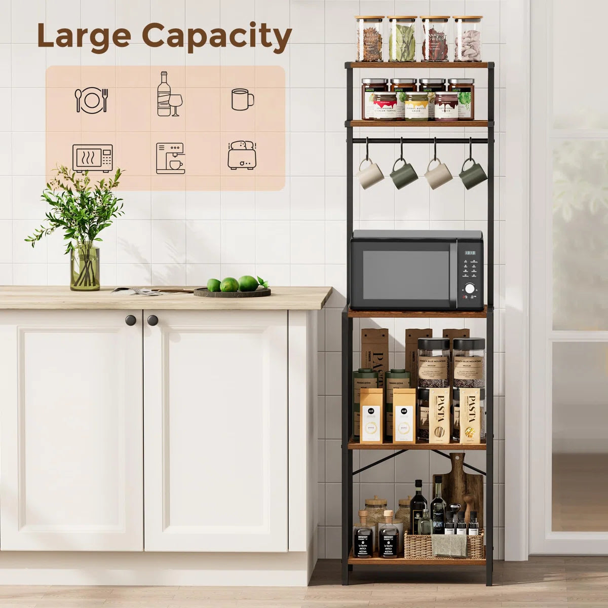 Kitchen Racks: 5-Tier Baker's Rack for Kitchens with Coffee Bar and Microwave Stand