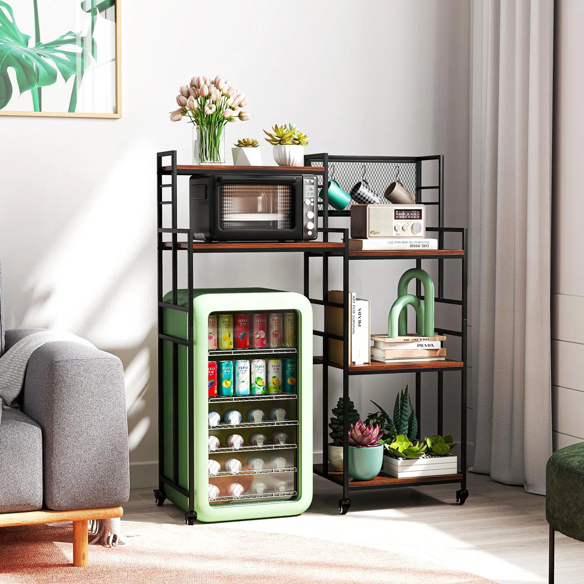 Kitchen Racks: 5-Tier Rolling Kitchen Rack with Microwave Shelf and Mini Fridge Space