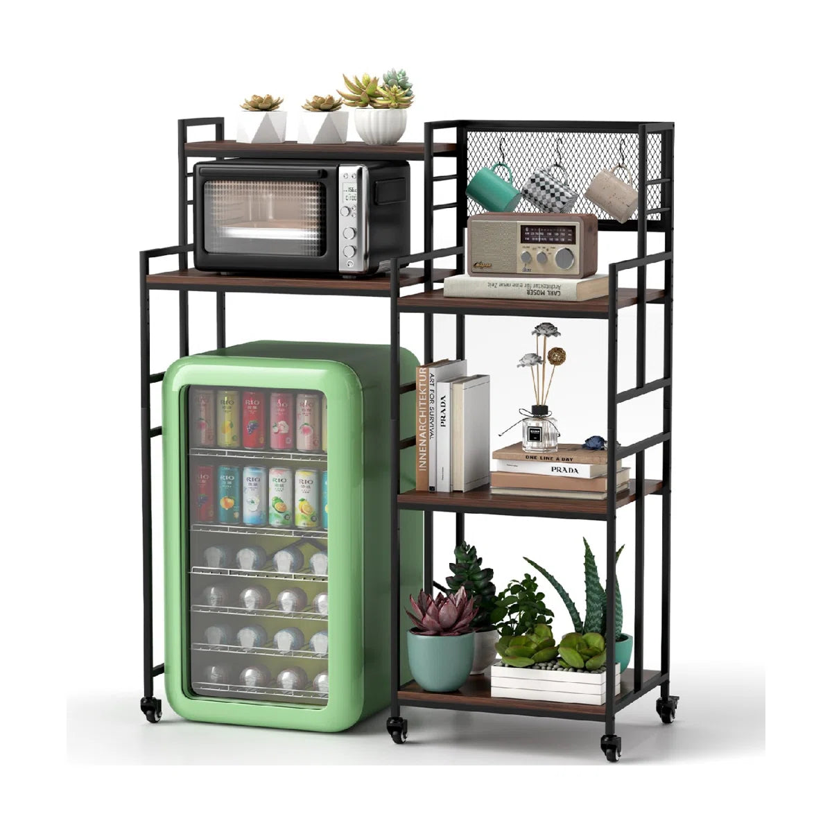 Kitchen Racks: 5-Tier Rolling Kitchen Rack with Microwave Shelf and Mini Fridge Space