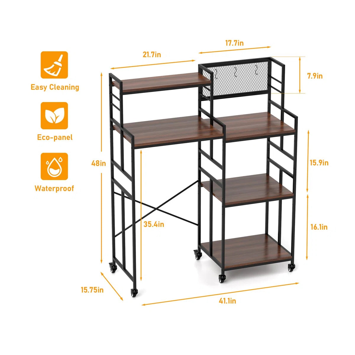 Kitchen Racks: 5-Tier Rolling Kitchen Rack with Microwave Shelf and Mini Fridge Space