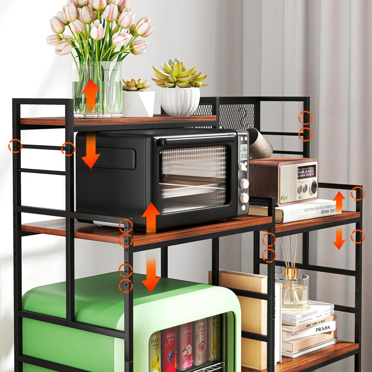 Kitchen Racks: 5-Tier Rolling Kitchen Rack with Microwave Shelf and Mini Fridge Space