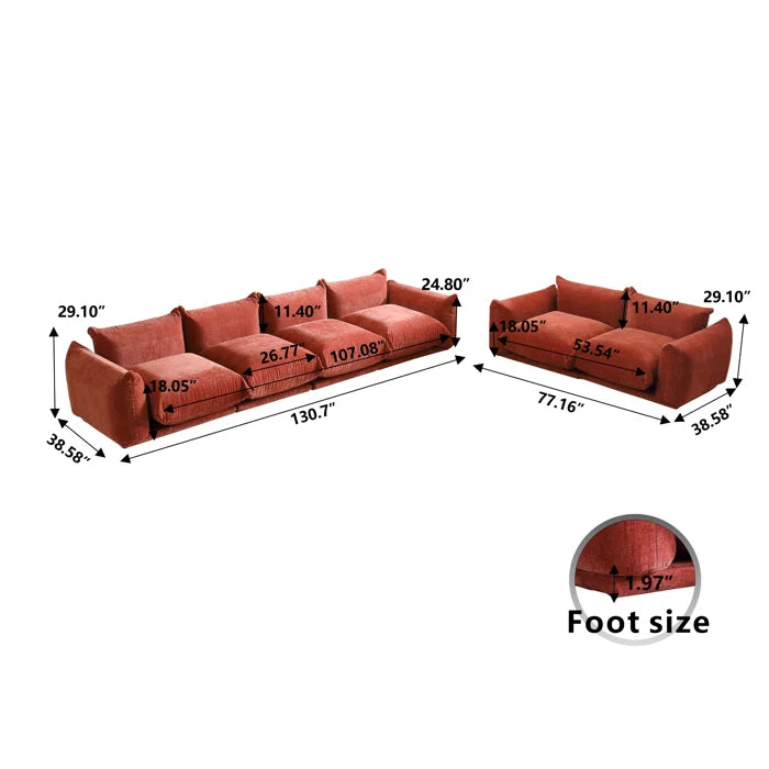 7 Seater Sofa Set: 2-Piece Chenille Fabric Sectional Sofa Set