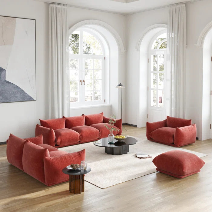 7 Seater Sofa Set: 4-Piece Chenille Fabric Sectional with Ottoman